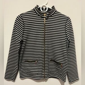 Ralph Lauren Womens PM Full Zip Up Long Sleeve Jacket Black Striped Gold Accents